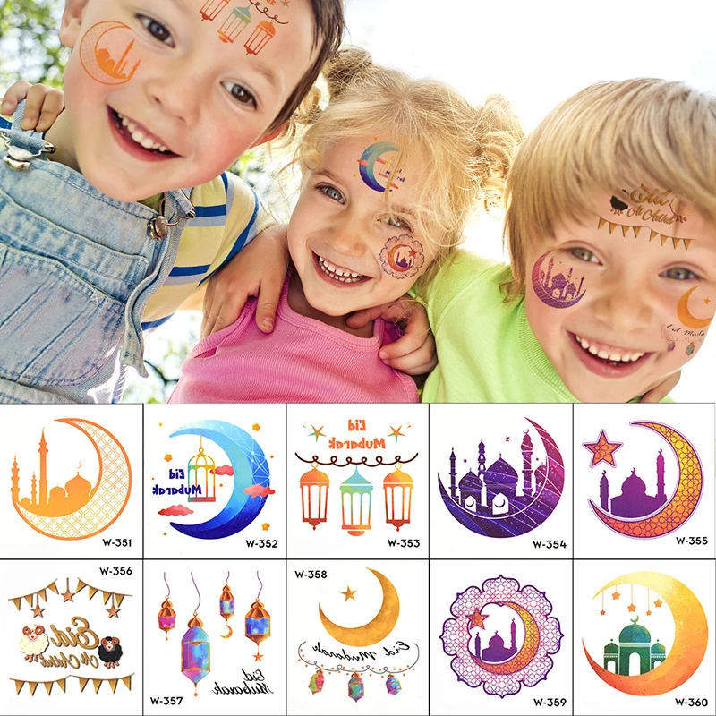 

10/20pcs Eid Mubarak Temporary Tattoo Stickers Ramadan Kareem Decoration Face Arms Tattoo Sticker Islamic Muslim Party Kids Gift