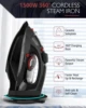 Cordless iron, 1500W cordless iron with steam - with 11.84 oz tank, with ceramic bottom plate and 3 temperature Settings 3