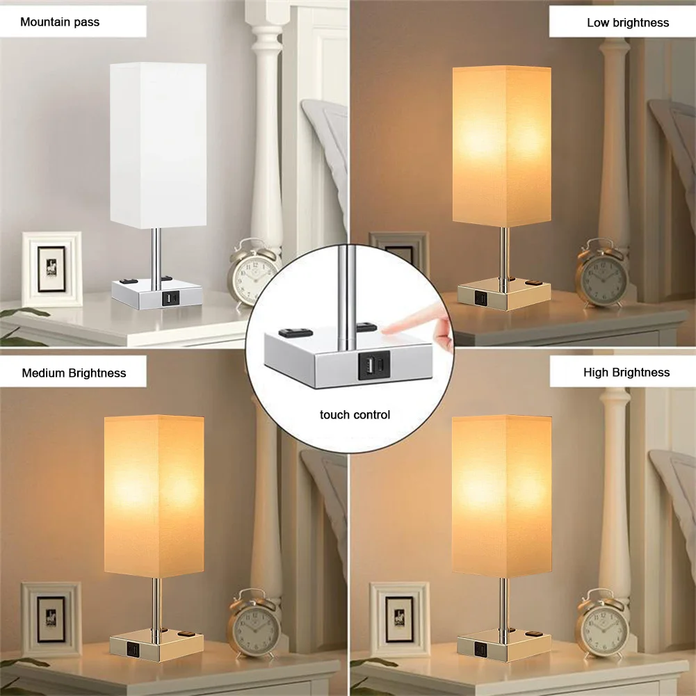 USB C + A 충전 포트가 있는 침대 옆 램프, 듀얼 AC 콘센트, 책상 램프, LED 전구, 침실, 거실, 사무실용 야간 조명