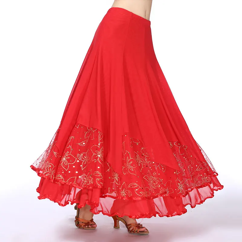 

National Standard Modern Dance Skirt for Women Flamenco Sequin Dance Skirts Waltz Spanish Ballroom Dancing Tango Stage Skirt
