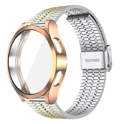 Premium Stainless Steel Strap with TPU Bumper Protector Case - Watch 5pro 45mm (RG sliver gold)