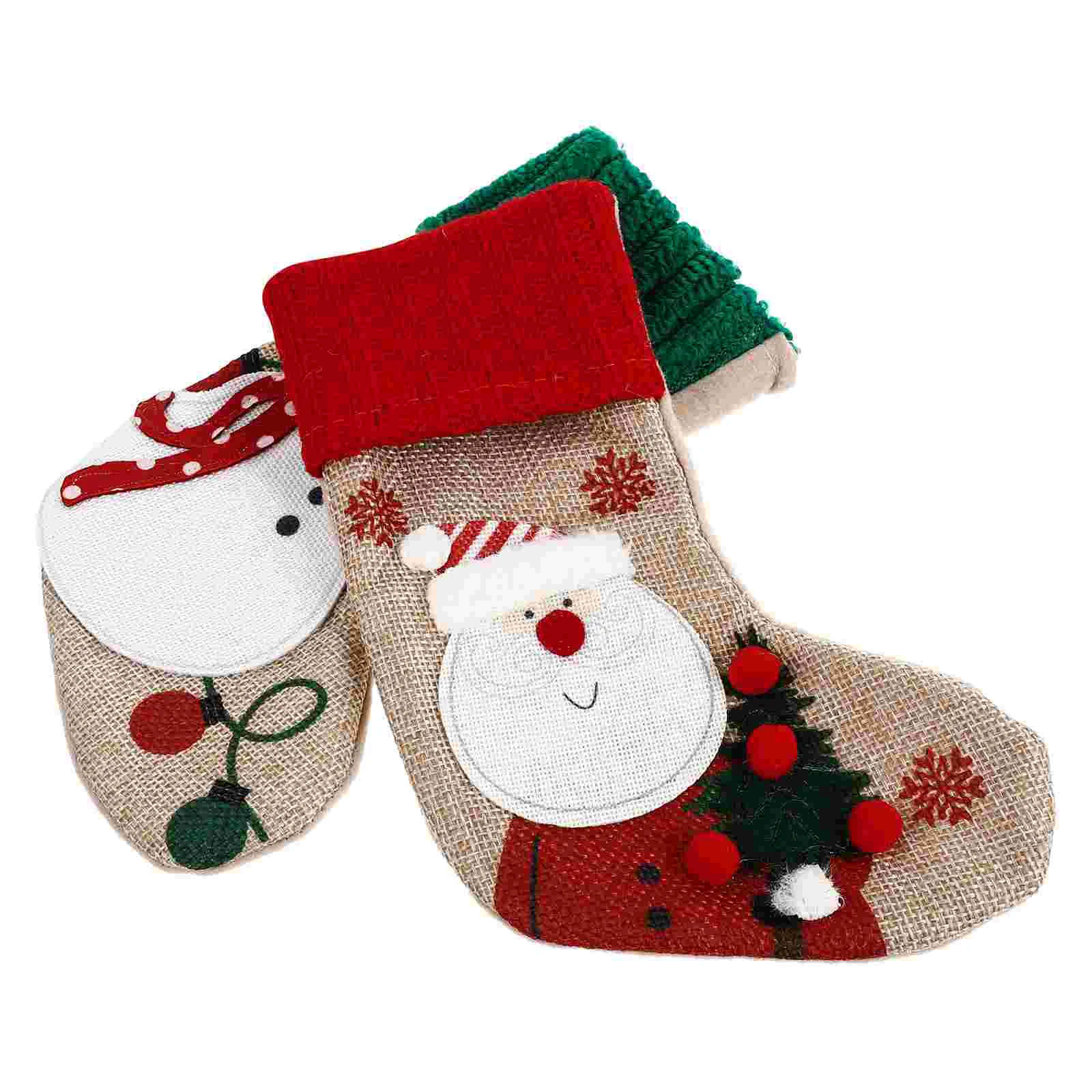 

2Pcs Christmas Linen Embroidery Gift Sock Design Bag Candy Gift Storage Bag