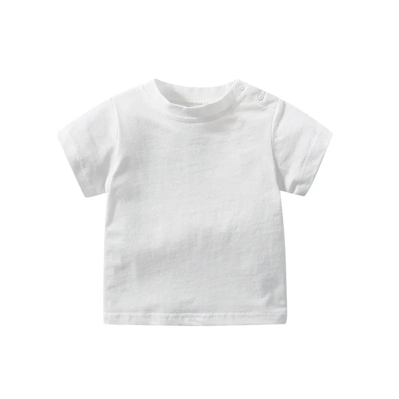 

Summer Baby Clothes Newborn Tops Tees Cotton Solid Color Round Neck Shoulder Buckle Short Sleeve T-shirt 0-24M