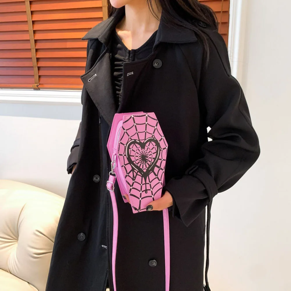 Women Creative Commuting Bag Large Capacity Coffin Shaped Simple Shopping Bag Spider Web Novelty Messenger Trendy Sling