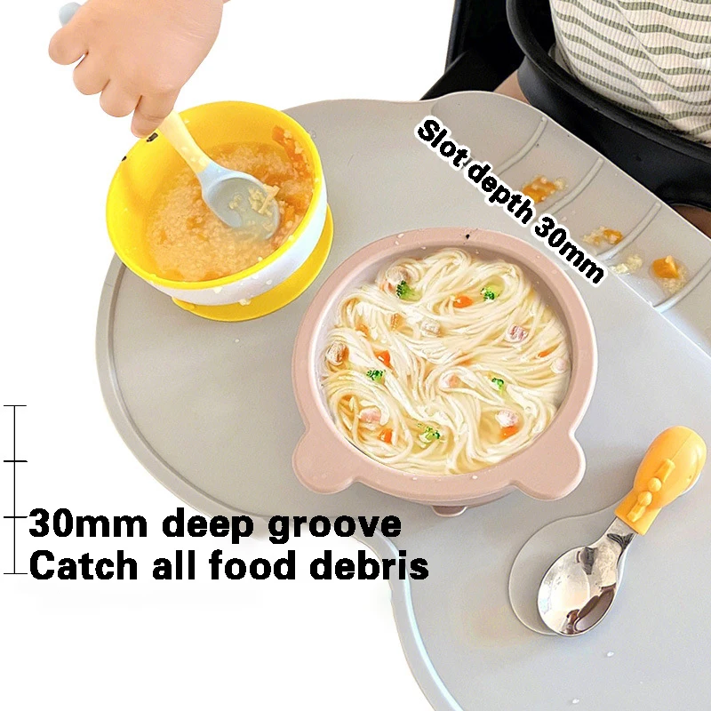 Silicone One-piece Placemat Cloudy with Pocket Baby Silicone Dinner Plate Suction Bowl Children's Tableware