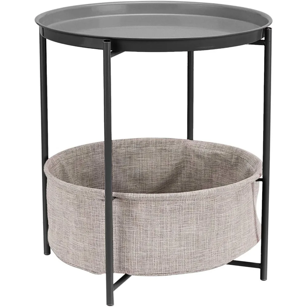 

Basics Round Storage End Table, Side Table with Cloth Basket, Charcoal/Heather 17.7 x 17.7 x 18.9 in