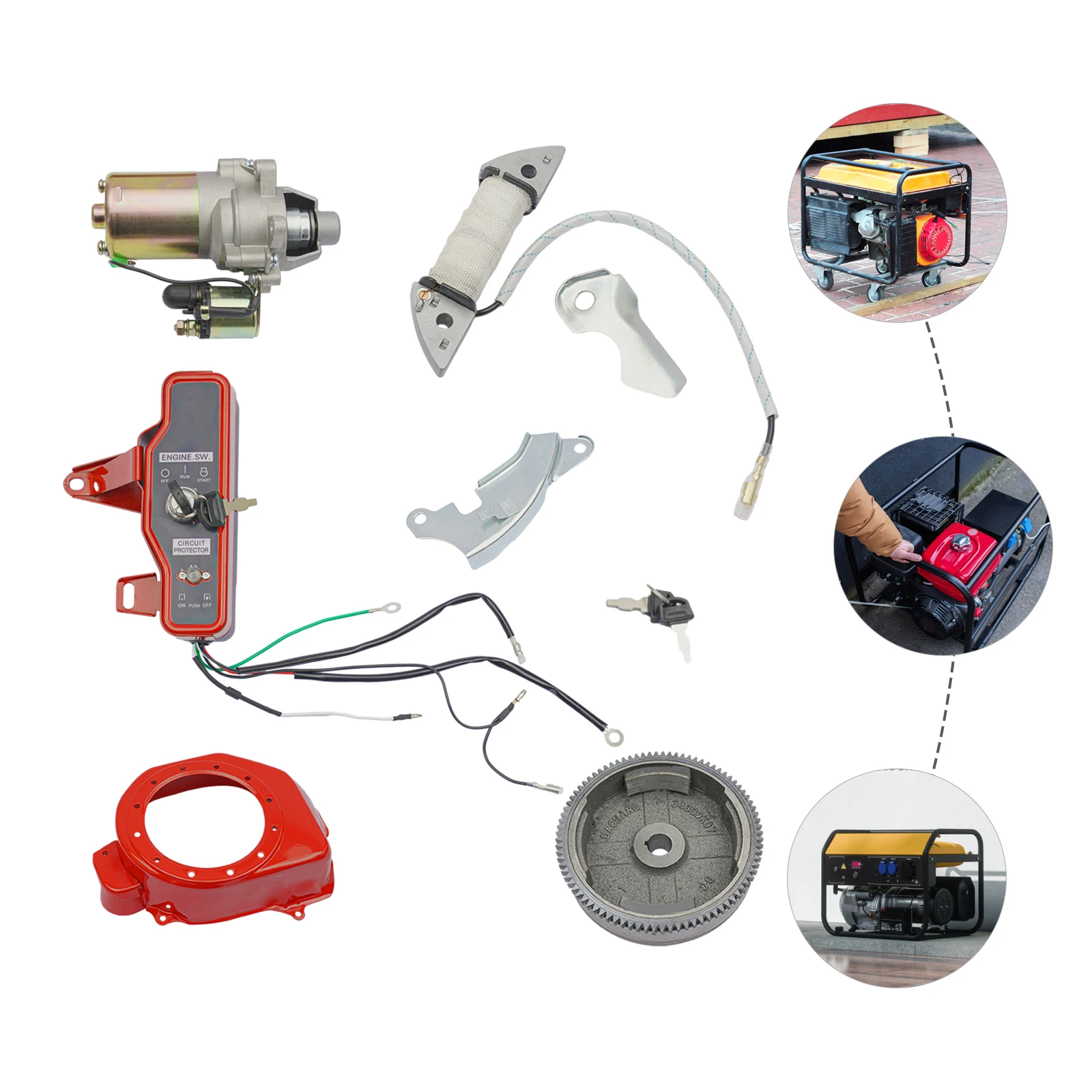Electric Start Motor Ignition Kit Flywheel Starter Key Switch Fits GX160 GX200 5.5HP 6.5HP Honda Coil Fan Cover Shourd car jump starter jump starter