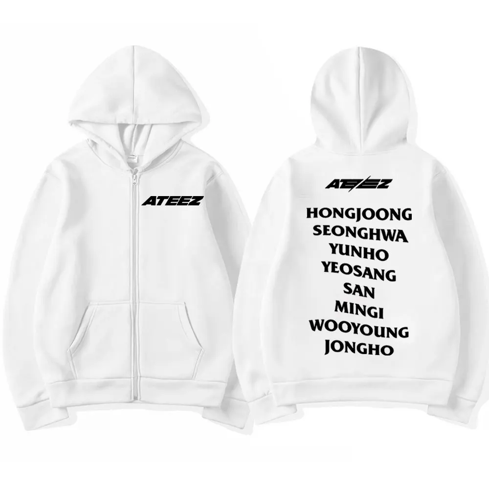 Boy Band Ateez Album Tour Zipper Hoodies Men Women Harajuku Fashion Loose Zip Up Sweatshirts Street Trend Hip Hop Zip Pullovers