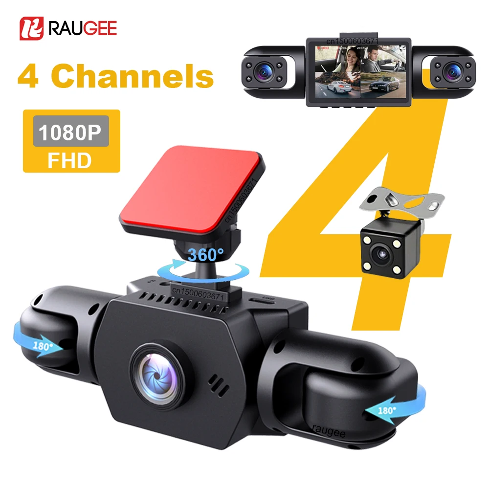 차량용 4채널 360도 대시캠 °   차량용 DVR 1080P 비디오 레코더 전방 후방 좌우 카메라 야간 시야 기록 장치