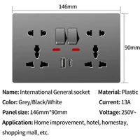 Universal Wall Socket with USB-C USB Charger & Switches, 2 Gang Power Outlet With LED, Flush Mount, AC 110-250V 4