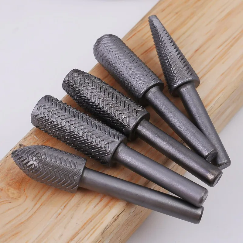 더블 컷 로터리 랩 파일 세트 6mm 샹크 카빙 비트 전동 그라인딩 헤드 경질 탄소강 파일 금속 목재 연마용
