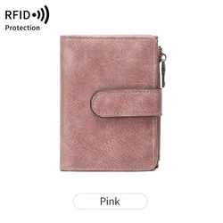 Vintage - Inspired RFID - Blocking Women's Wallet - Elegant Trifold Coin Purse with Zipper, Compact Organizer (QB377 - Pink)