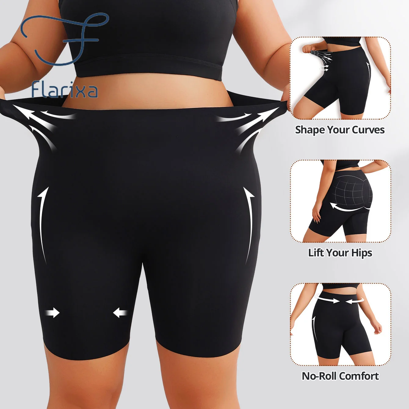Flarixa Plus Size Thigh Shorts For Women High Waist Safety Pants Under Skirt High Elastic Anti Chafing Boxers Yoga Boyshorts