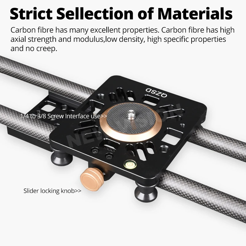 QZSD Carbon Fiber Slide Manual Time Delay Anti-Shake Professional Track Mini Silent Smooth Damping Rail Gimbal for DSLR Camera