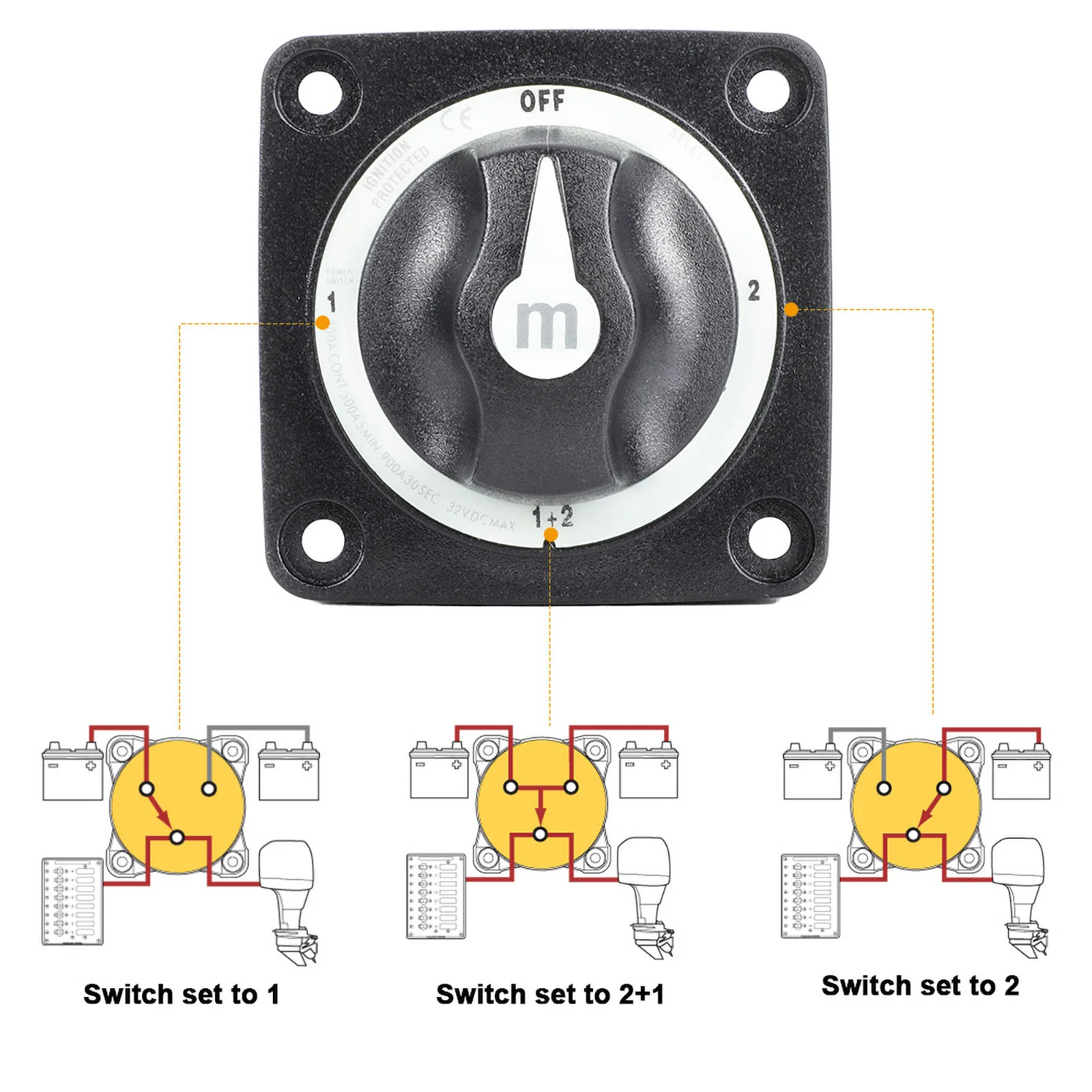 Battery Disconnect Switch 2 3 4 Position for Camper RV Truck Boat Caravan M10 12V Selector Marine Isolator Rotary