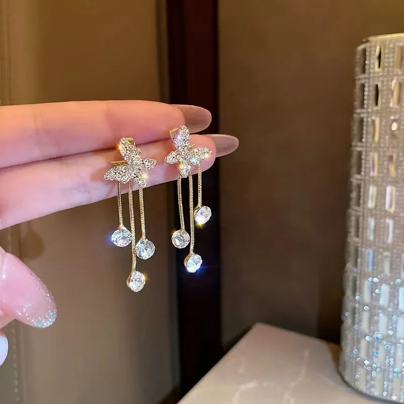 Earrings Earrings|korean Crystal Butterfly Tassel Earrings