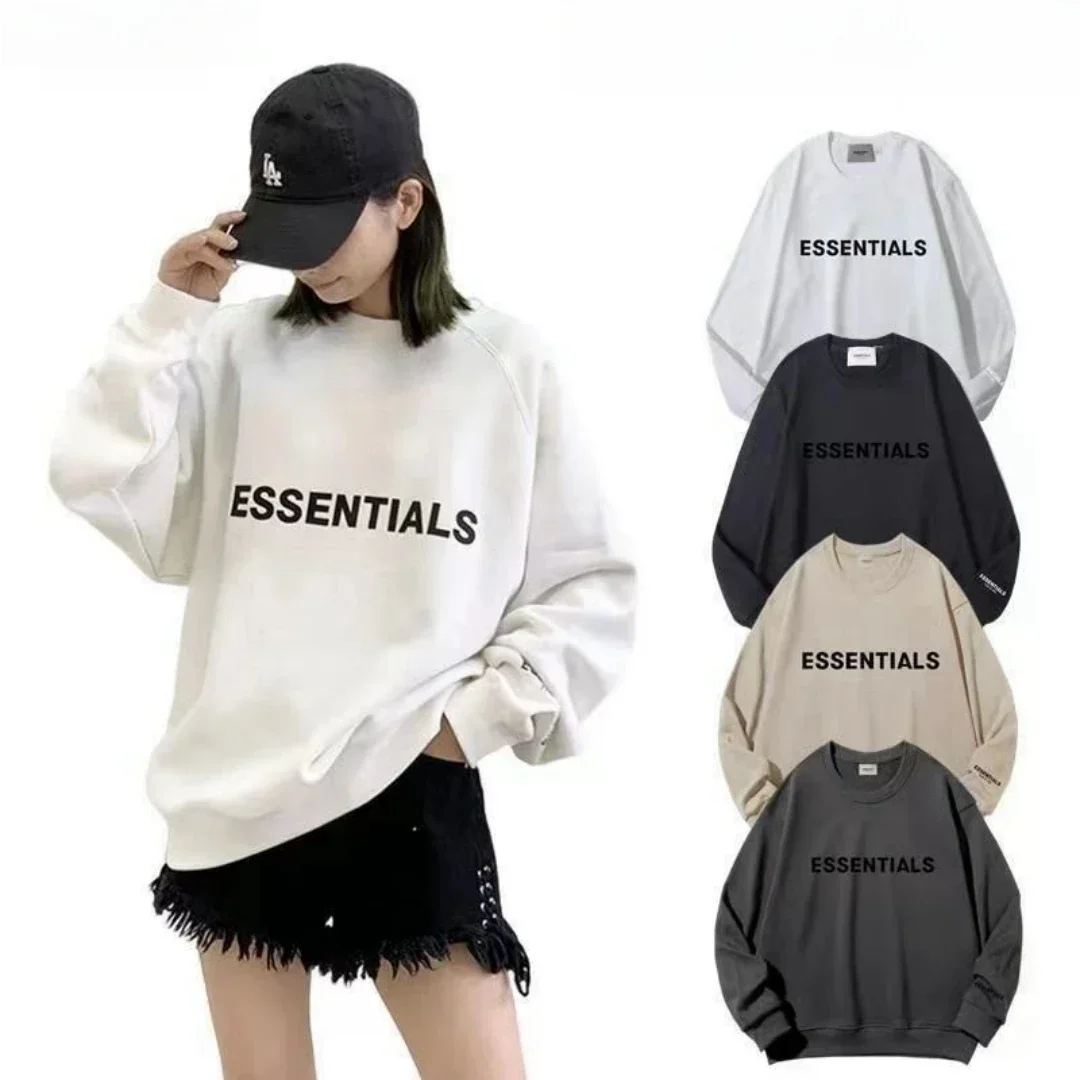 

ESSENTIALS Silicone Letter Sweatshirt High Quality Cotton Hat Sweatshirt Men's and Women's Plus Size Sweatshirt Top