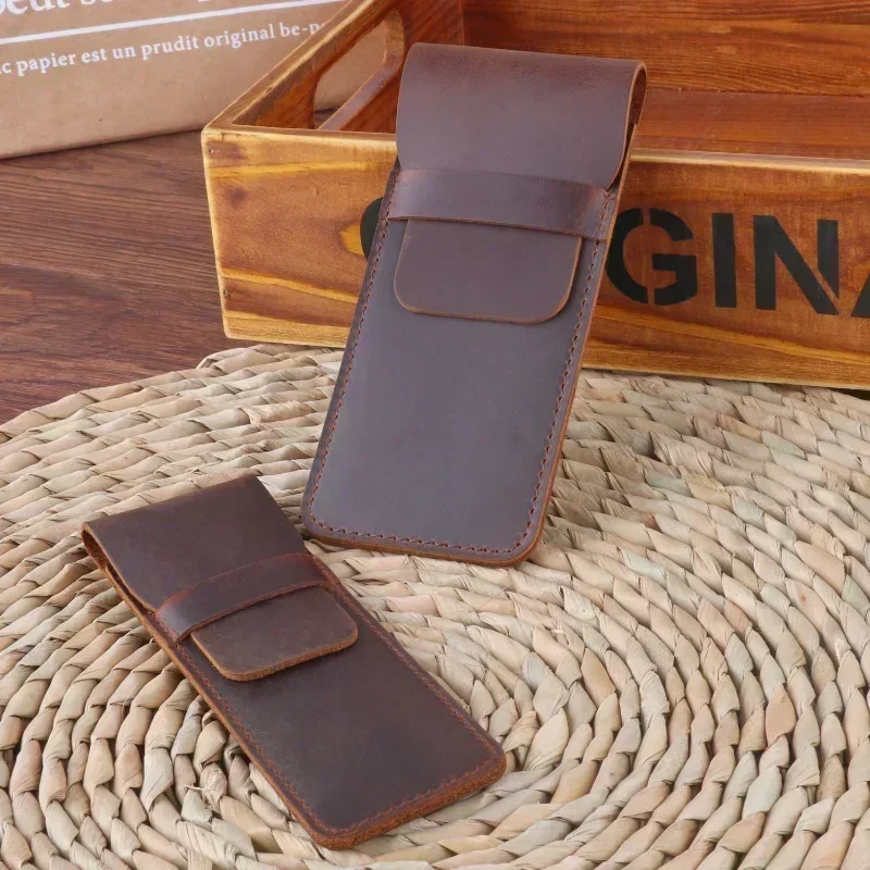 Pencil Case Handmade Leather Pencil Bag Cowhide Fountain Pen Case Holder Vintage Retro Style Accessories for Travel Journa