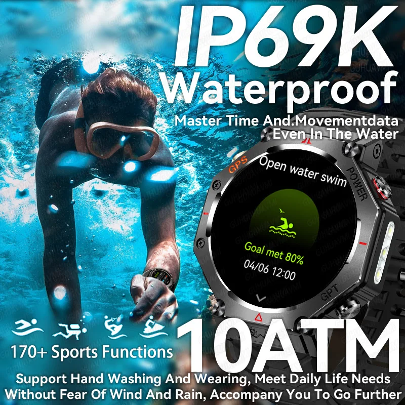 2026 New GPS Map Navigation Smart Watch Men Outdoor Compass 10ATM Waterproof Bluetooth Call AMOLED Screen Sport Track Smartwatch 2