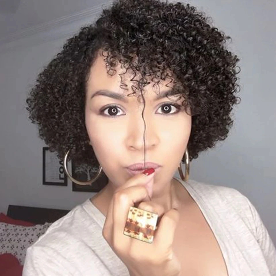 8 inch Side Part Short Afro Kinky Curly Human Hair Wig Black Women Pixie Cut Kinky Curly Hair Full Machine Wig
