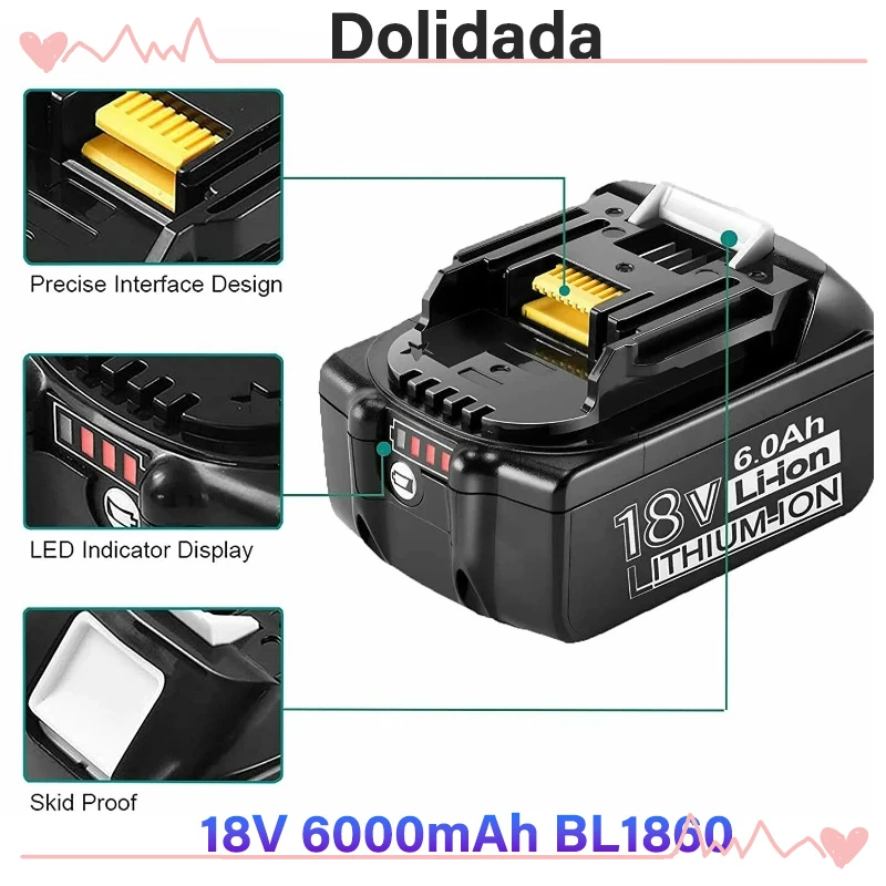 

18V 6000mAh BL1860 Rechargeable Batteries Lithium Ion for-Makita Battery 6Ah BL1840 BL1850 BL1830 BL1860B LXT400 Li-ion Batterie