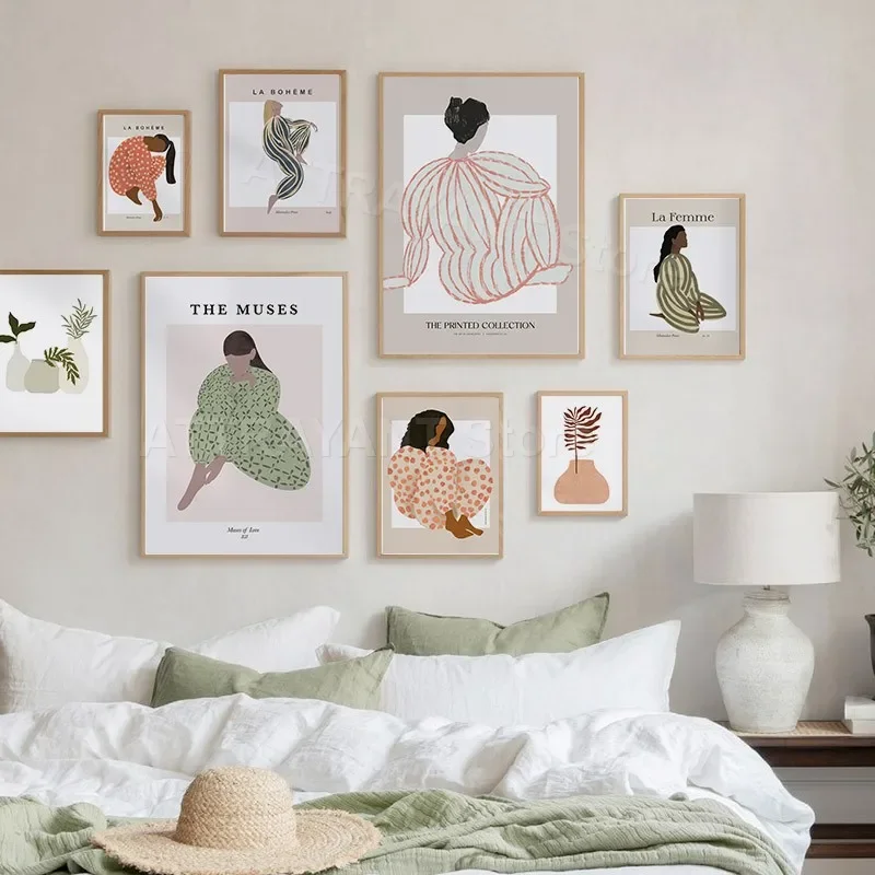 

Abstract Woman Line Curve Girl Vase Leaf Modern Wall Art Canvas Painting Nordic Poster And Prints Pictures For Living Room Decor