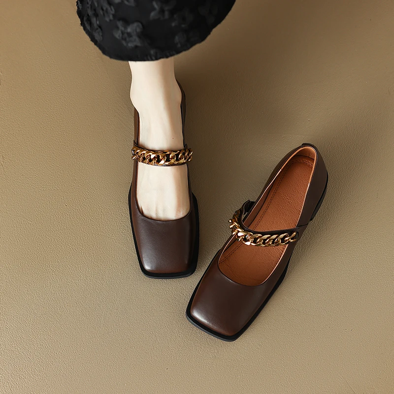 

2023 NEW Spring Shoes Women Square Toe Chunky Heel Mary Janes Classics Leather Women Pumps Low Heel Shoes zapatos de mujer