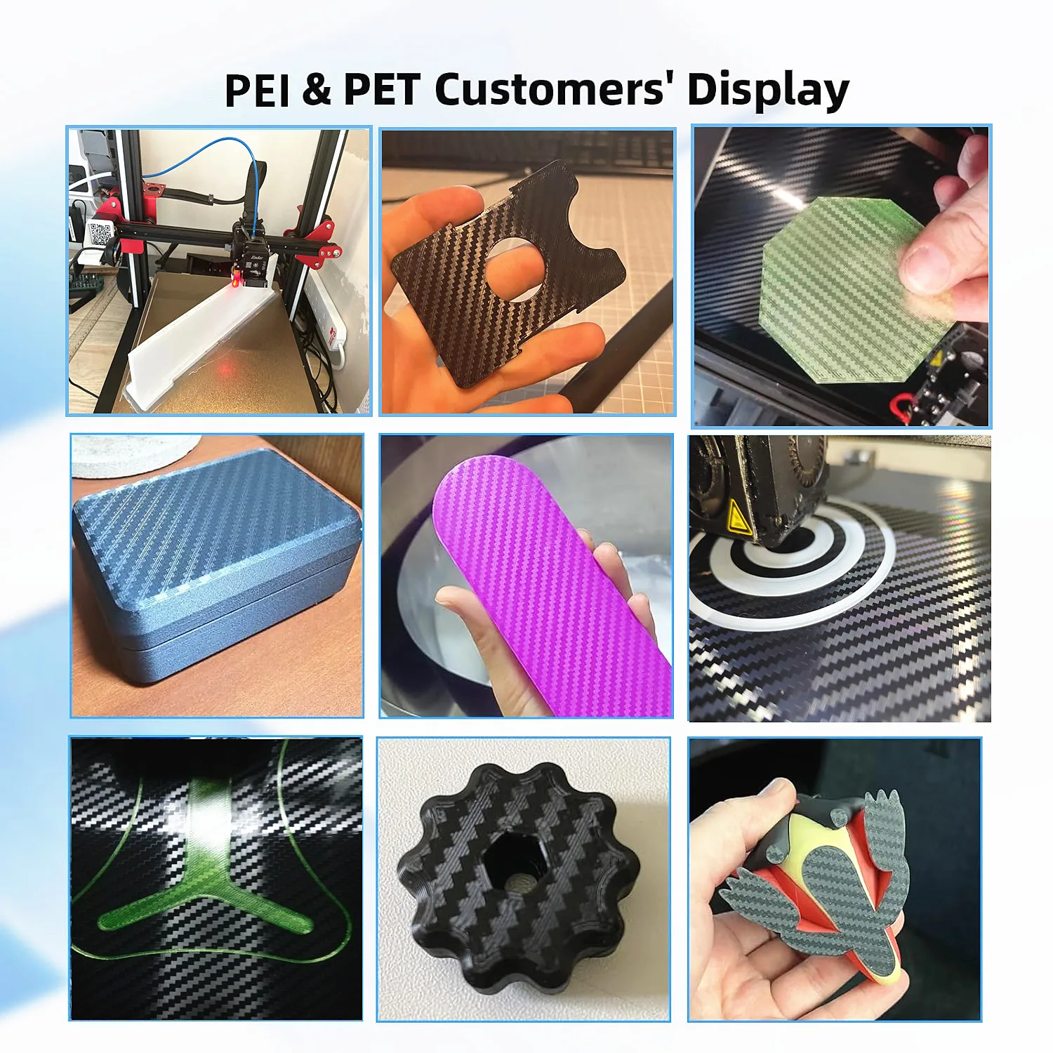 Double Side Pet Carbon Fiber e Pei Spring Steel Sheet Placa de Construção Magnética Heatbed para Ender P1p Upgrade 180 220 235 310350 - Imagem 5