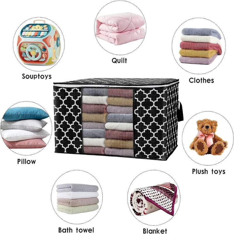 Foldable High Quality Quilt Storage Bag Large Capacity Blanket Clothes Closet Organizer with Reinforced Handle and Clear Window 3
