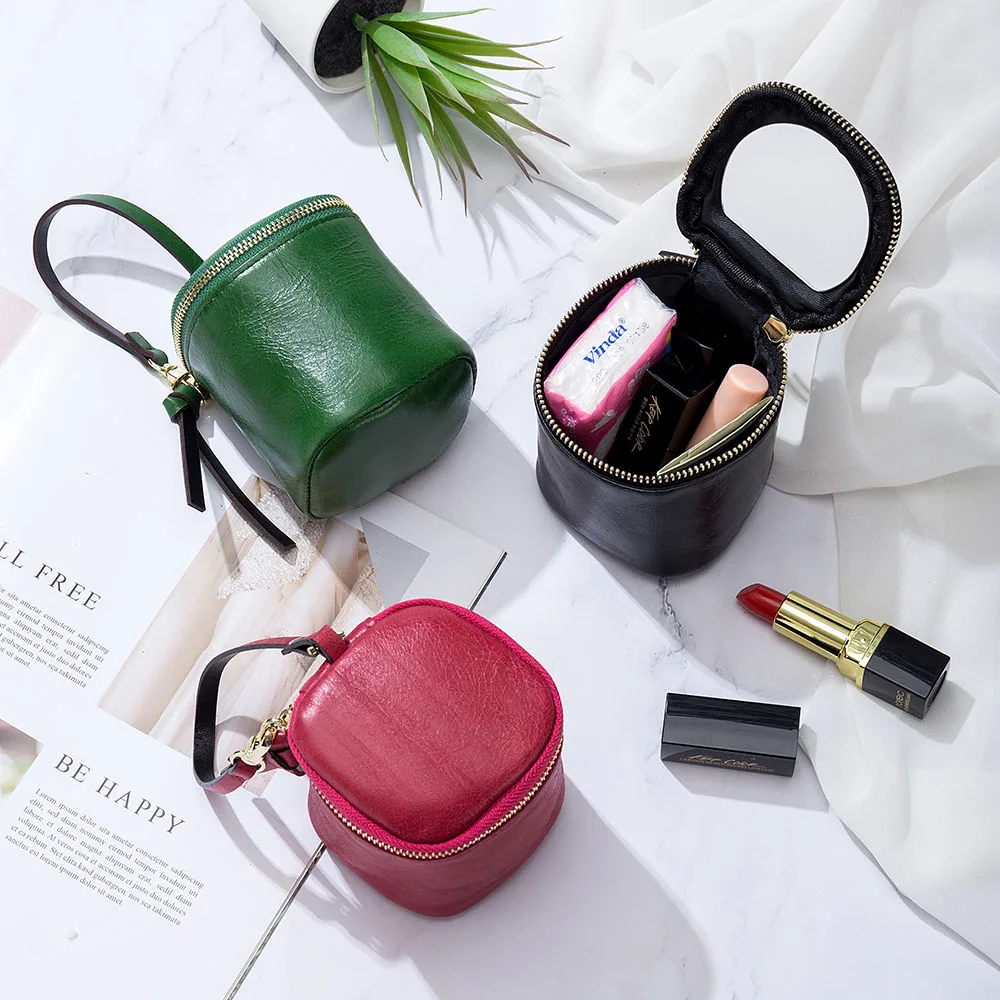 Mini handbag, red bag, earphone, barrel bag, soft leather, niche design, simple coin, pocket money, ins style