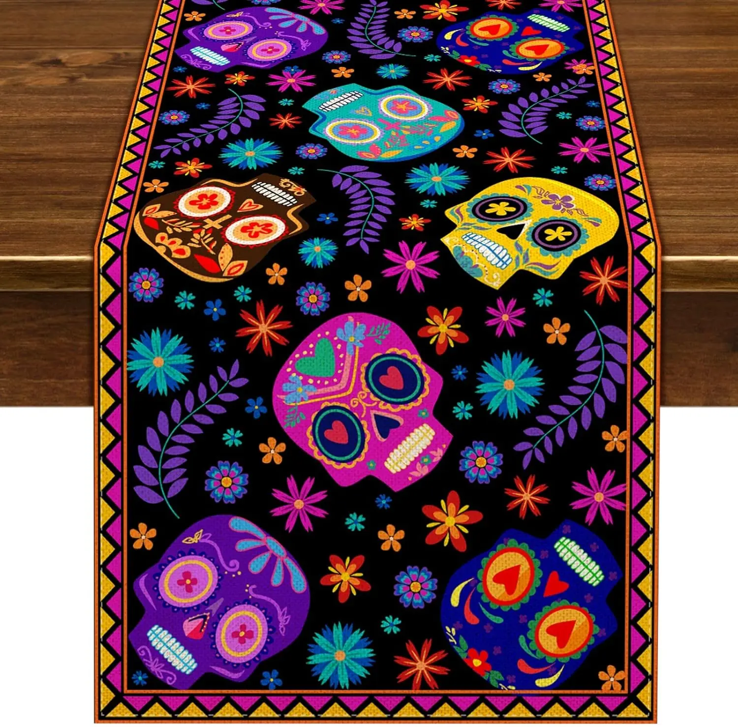 

Mexican Day of The Dead Linen Table Runners Kitchen Table Decor Sugar Skull Dia De Los Muertos Table Runners Halloween Decoraion