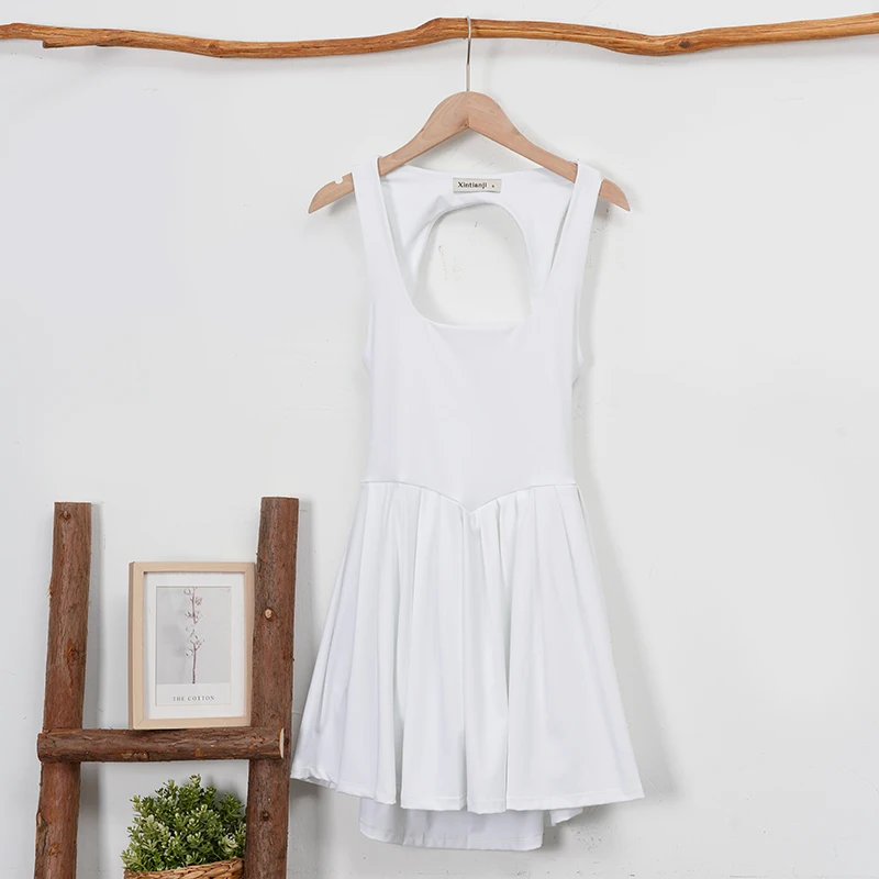 Sean Tsing Tennis Golf Wear Dress For Women White Backless Pleated Outdoor Sport with Short Fitness Training Badminton Mujer