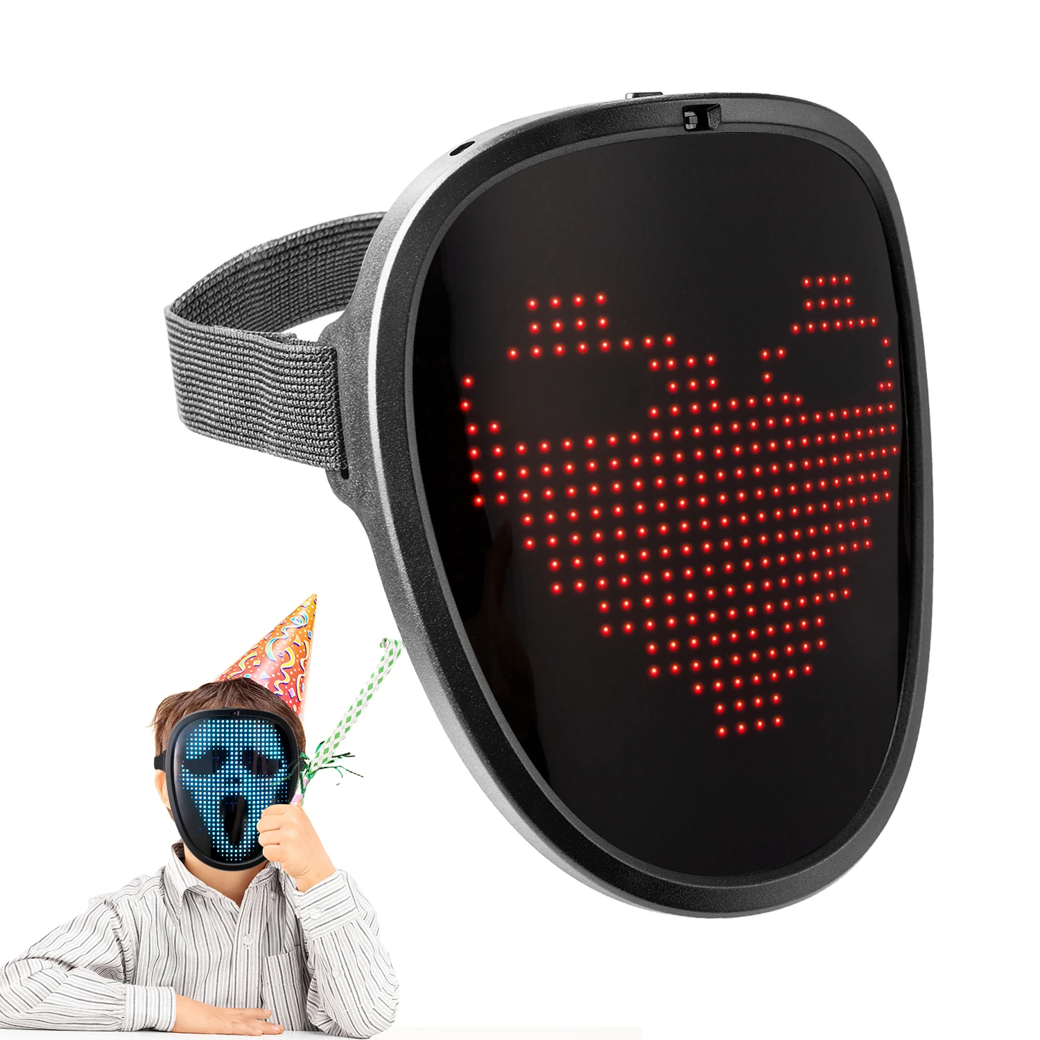Maschera Led Viso Luminoso Copertura Rgb Light Up Face Change Display A Colori Flash Map Mask Fai Da Te Per Halloween,Christimas, Capodanno