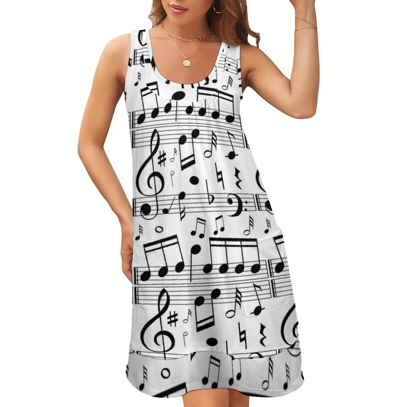 

Musical notes Sleeveless U-Neck Fake Two Piece Dress Bride dresses dresses for official occasions