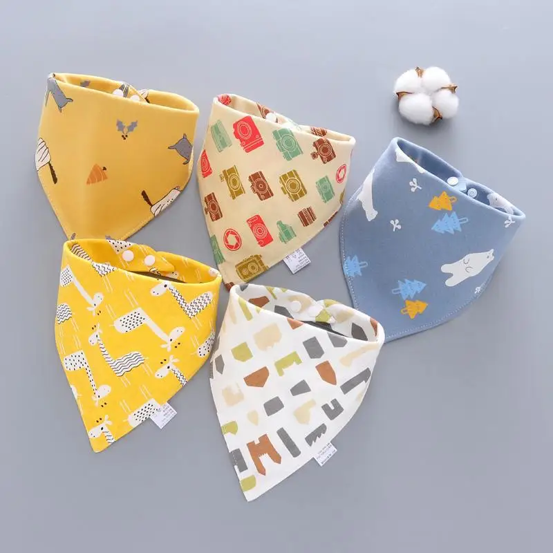 5pcs/lot Pure Cotton Baby Bibs Triangle Double Cotton Bibs Cartoon Print Saliva Towel Baby Boys Girls Feeding Apron 1