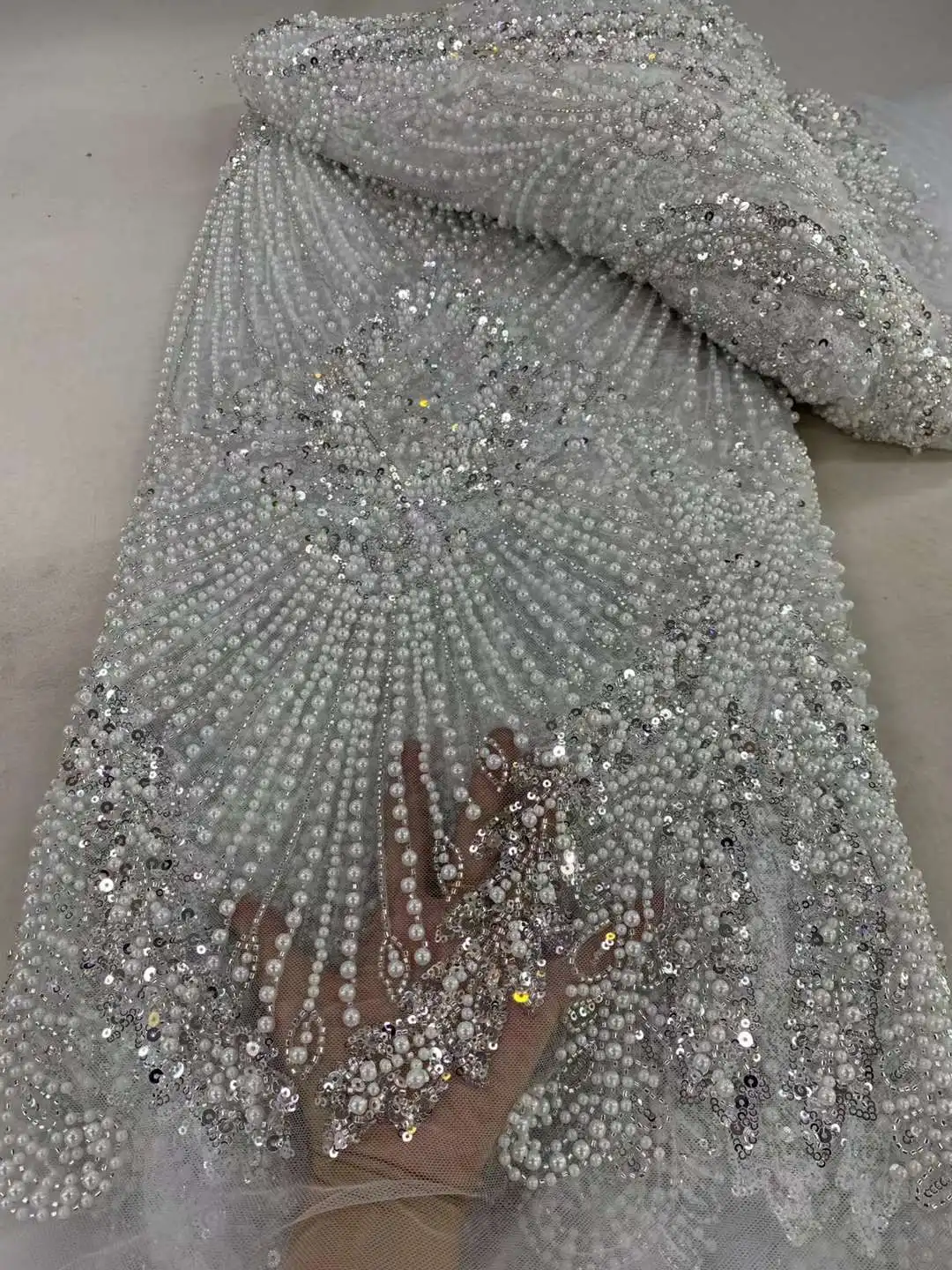 African Sequins Beads Lace Fabric French Nigerian Fabrics For Women Party