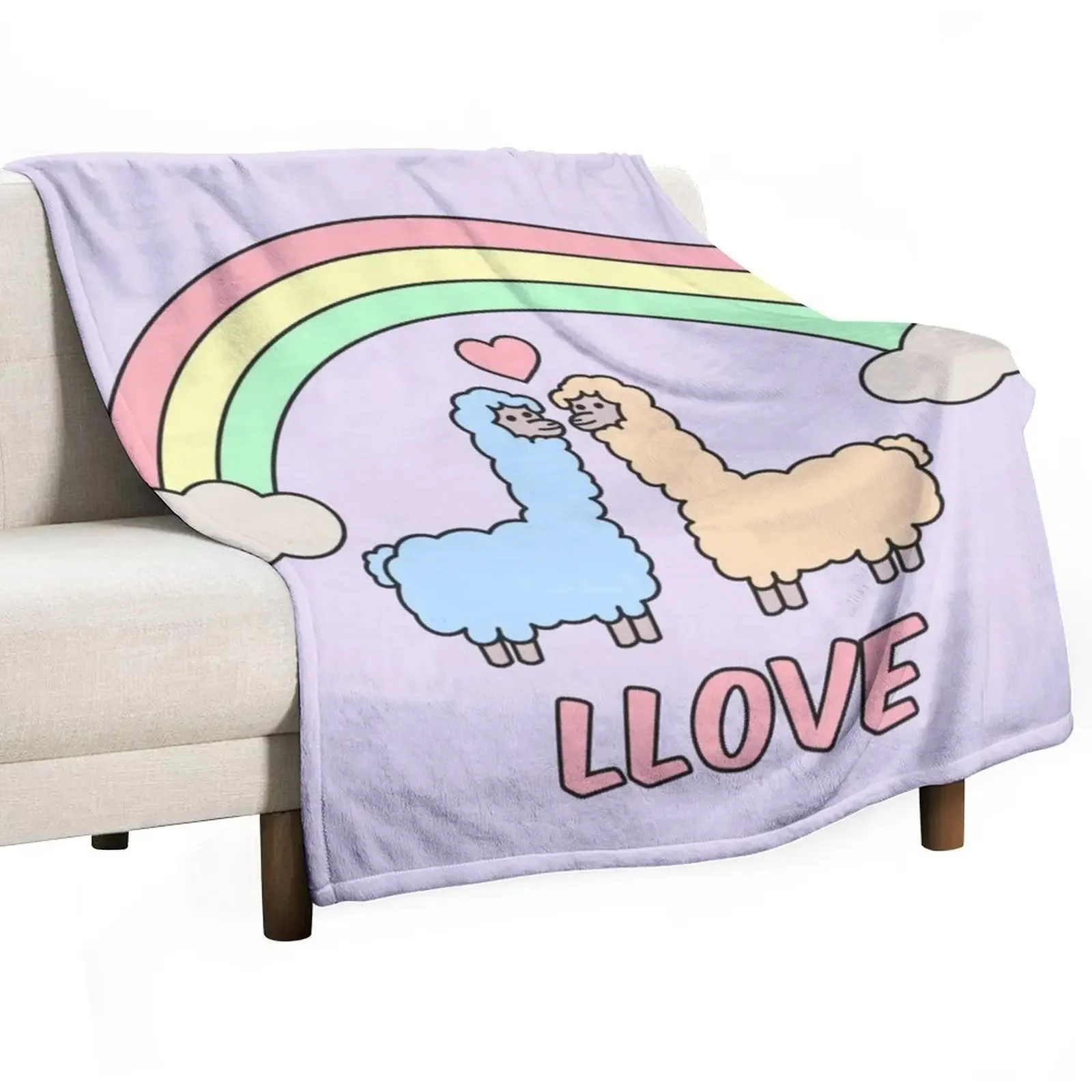 

LLama Love Cute Rainbow Throw Blanket anime halloween Blankets