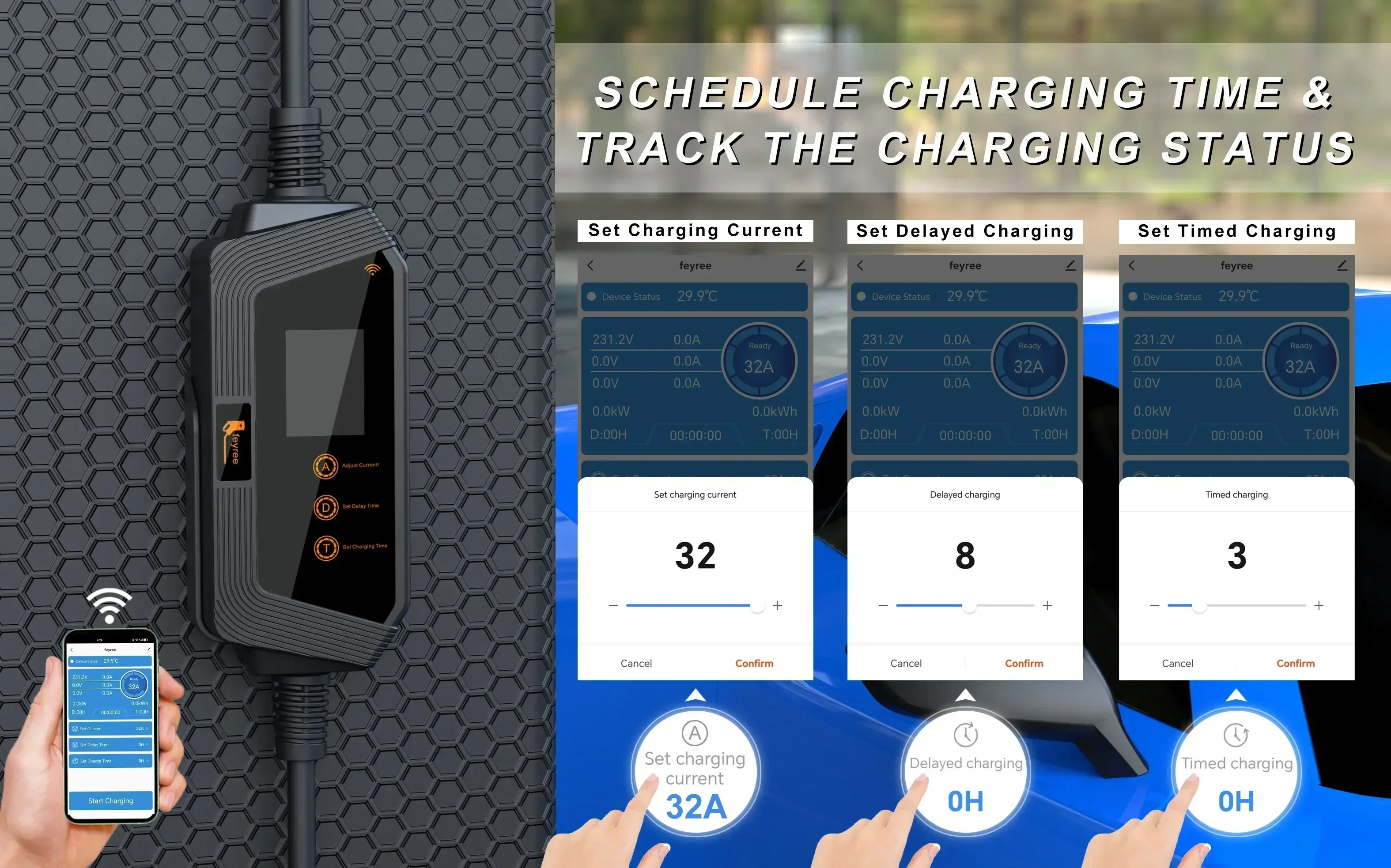 7KW 32A Adjustable EV Charger GBT Plug APP Bluetooth Version Set Charging Time for Electric Vehicle ev charger