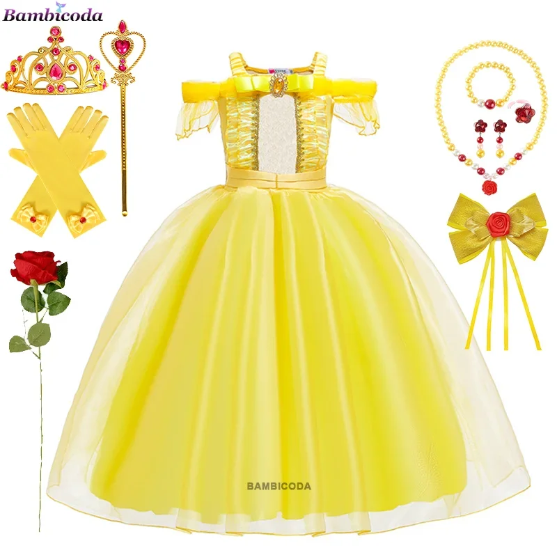 

Girls Belle Dress Princess Costume For Beauty and the Beast Children Christmas Birthday Carnival Party Cosplay Kids Ball Gown
