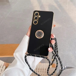 Luxury Plating Crossbody Lanyard Case with Ring Holder - Elegant Back Cover Accessory for A56 5G (Gs zh black)