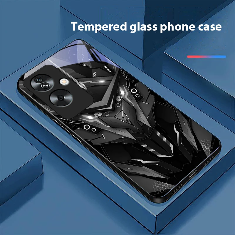 Creative Mech Black Phone Case with Tempered Glass Protection