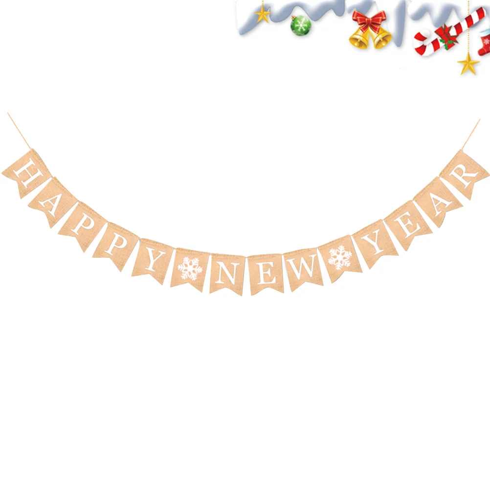 

Flower Garlands Holiday Bunting New Year Party Hanging Happy Banner Vintage Burlap White