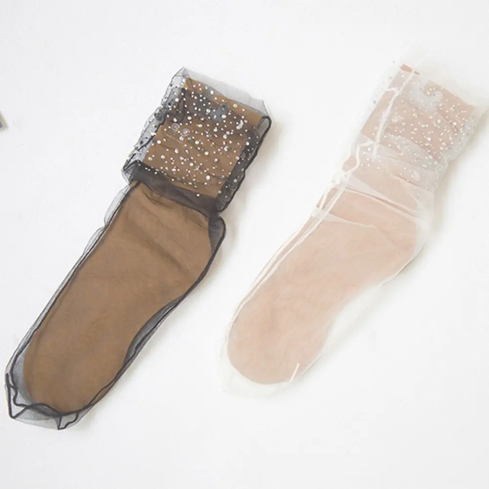 Ladies Socks Glass Silk Glitter Elastic Crystal Mesh Sock Ankle Socks Short Socks Transparent