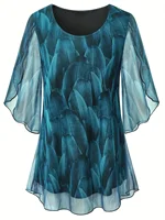 Plus Size 1XL-5XL Women Fashion Loose Elegant Print Blouse Shirts Ladies Casual  O-Neck Half Sleeve  Boho Blouse Shirt Top