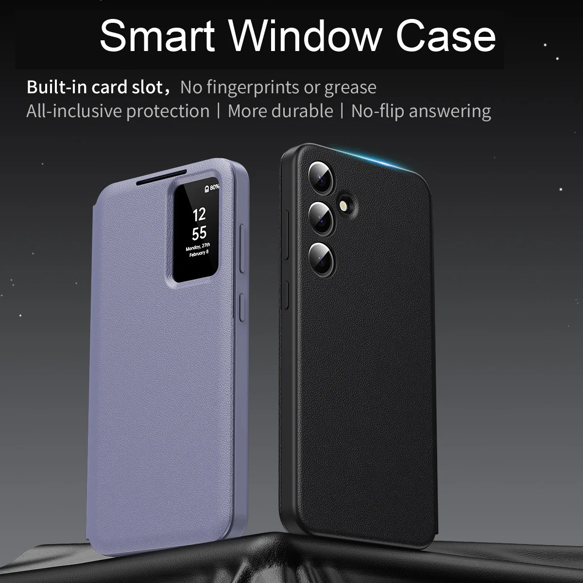 Smart Window Case with Wake/Sleep Functionality and Wallet Design - Card Pocket Holder & Stand