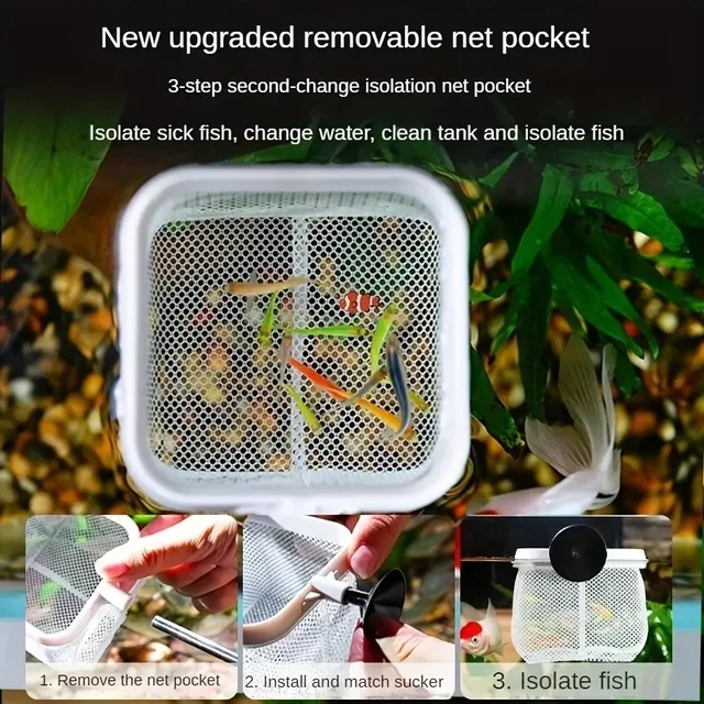 Aquarium Fish Tank Net with Suction Cup Extendable Handle Landing Net Isolation Net for Fish Tank Cleaning Tool Accessories 3