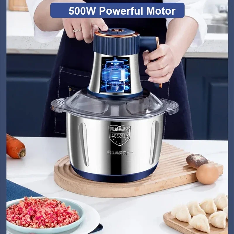 Electric Meat Grinder 5L Stainless Steel Meat Mincer Vegetables Blender, 500W Household Stuffing and Food Processor 5 Speeds