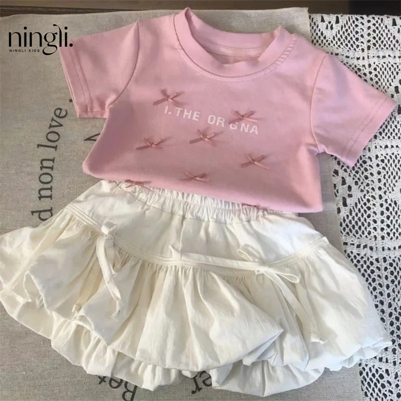 

Baby Girl Super Sweet Ballet Princess Small Bowknot Shirt Short Sleeve Bud Skirt Baby Girl Suit Trendy