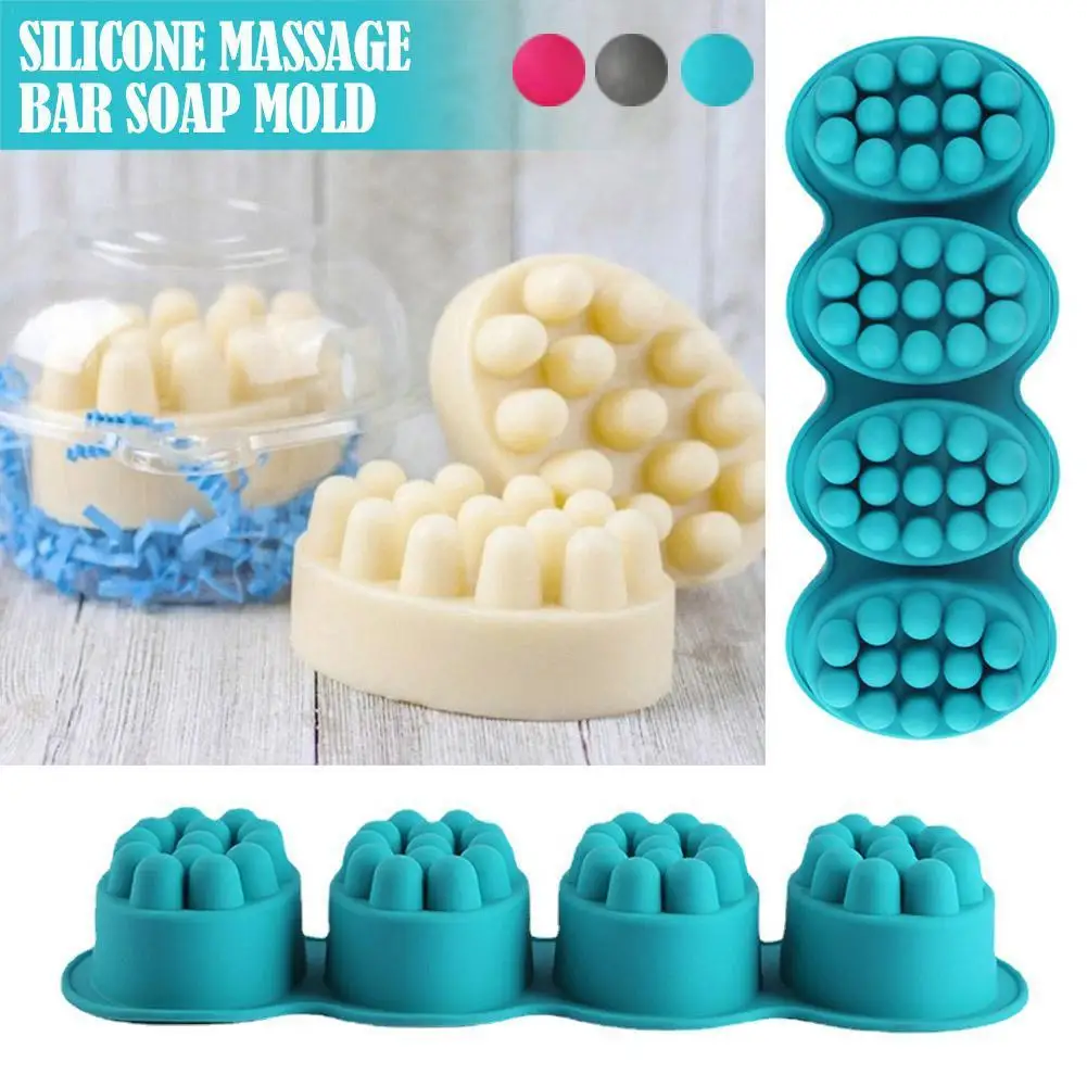 4 Cavity Silicone Soap Mold for Massage Therapy Bar Soap Making Tools DIY Homemade Oval Spa