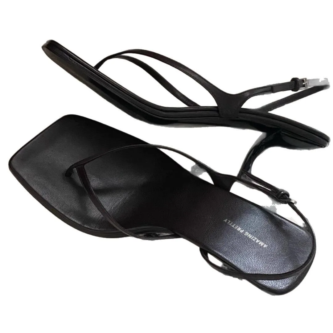 Retro Square Toe Clip Toe Sandals Kitten Heel Back Strap Brown Solid Concise French Style Sexy Fashion Women Shoes Summer Casual